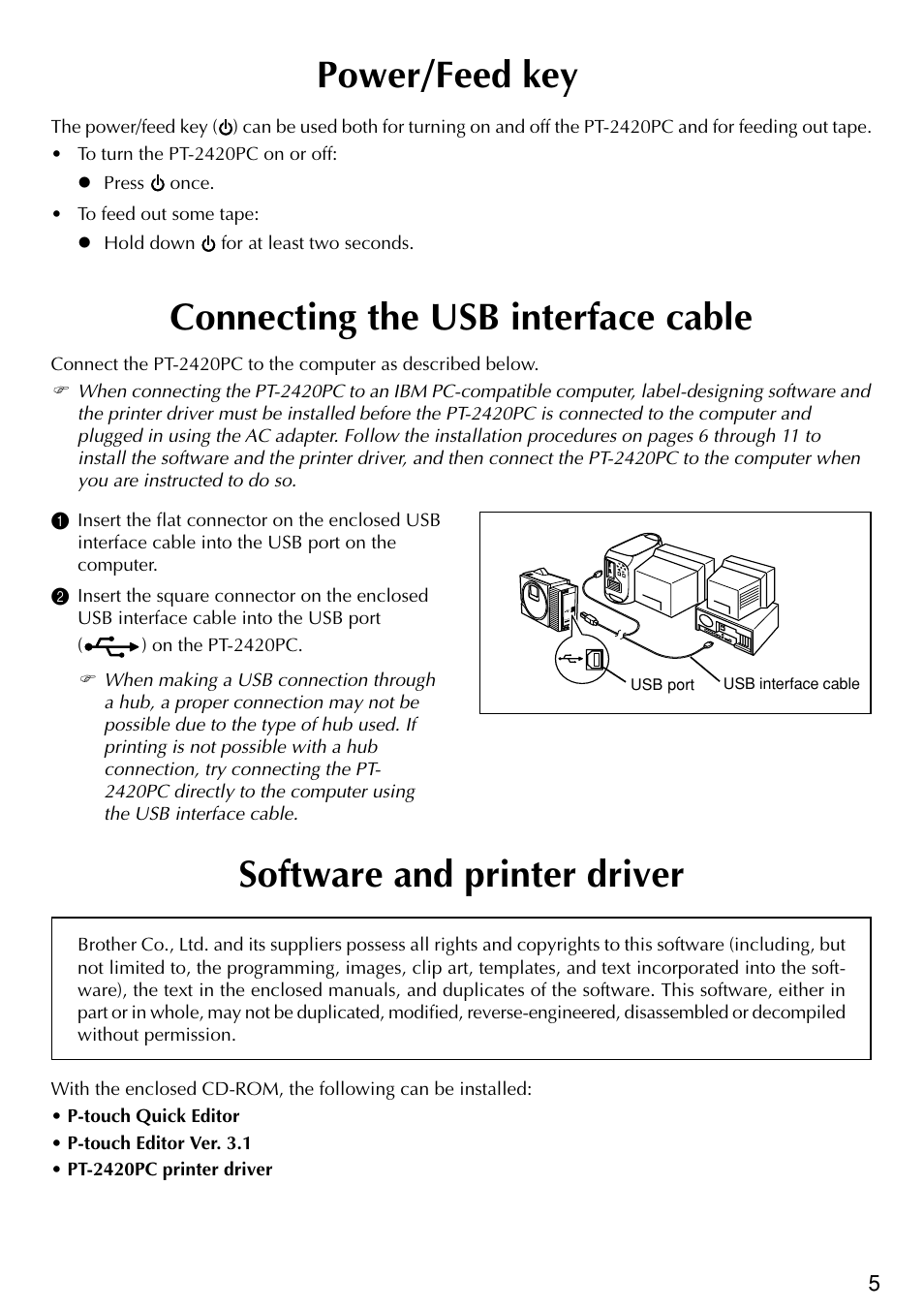 Power/feed key | Brother PT-2420PC User Manual | Page 9 / 280