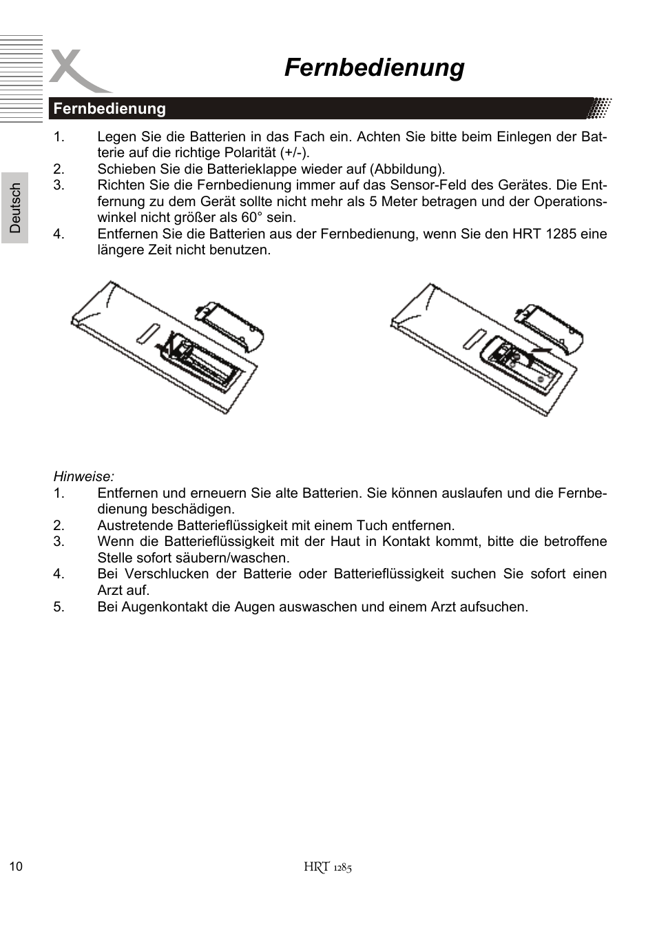 Fernbedienung | Xoro HRT 1285 User Manual | Page 10 / 134