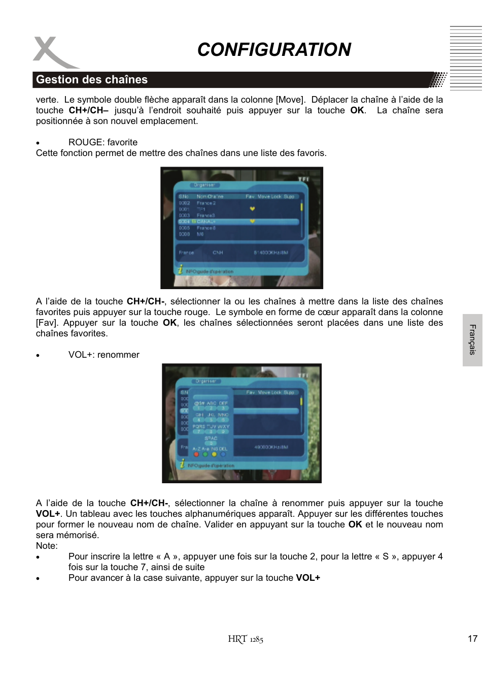 Configuration, Gestion des chaînes | Xoro HRT 1285 User Manual | Page 103 / 134