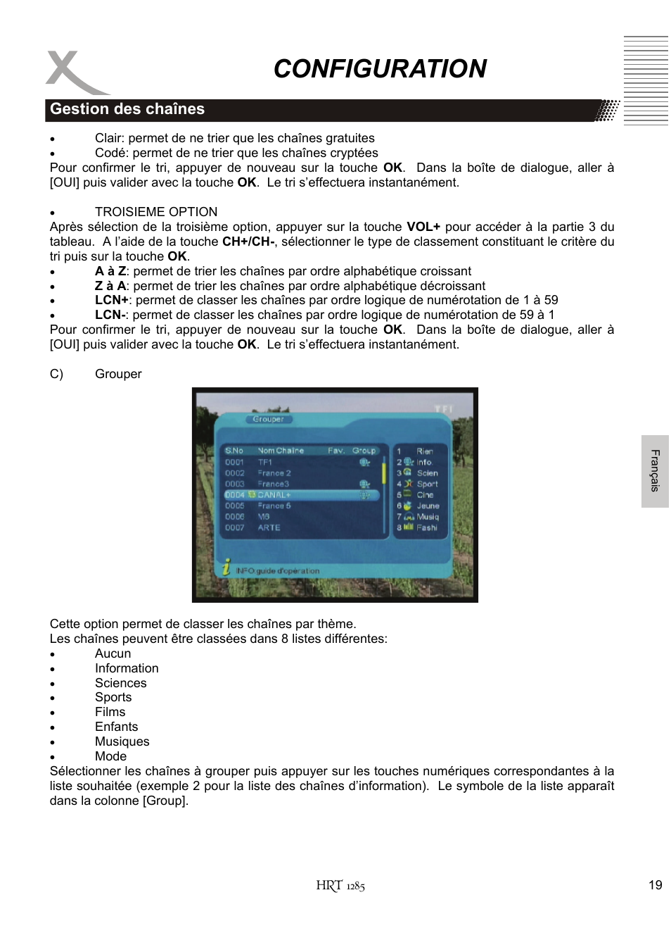 Configuration, Gestion des chaînes | Xoro HRT 1285 User Manual | Page 105 / 134