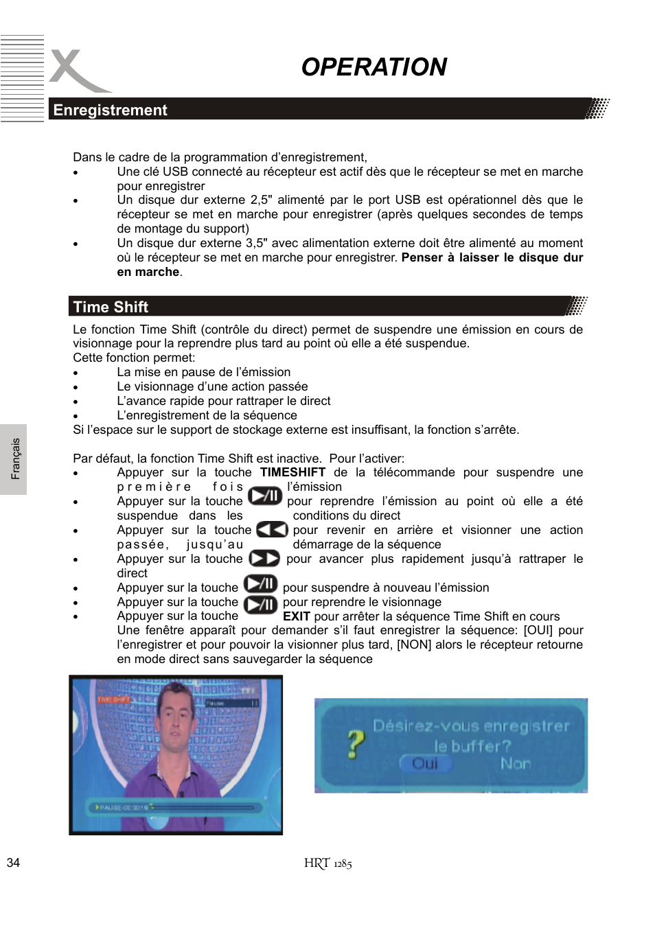 Operation, Enregistrement time shift | Xoro HRT 1285 User Manual | Page 120 / 134