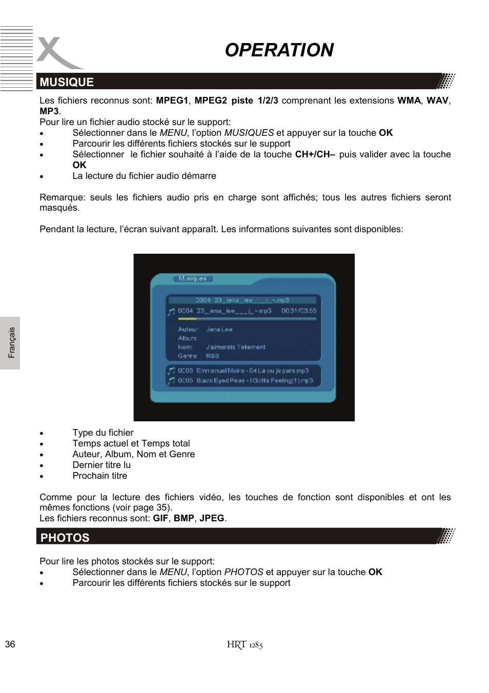 Operation, Musique photos | Xoro HRT 1285 User Manual | Page 122 / 134