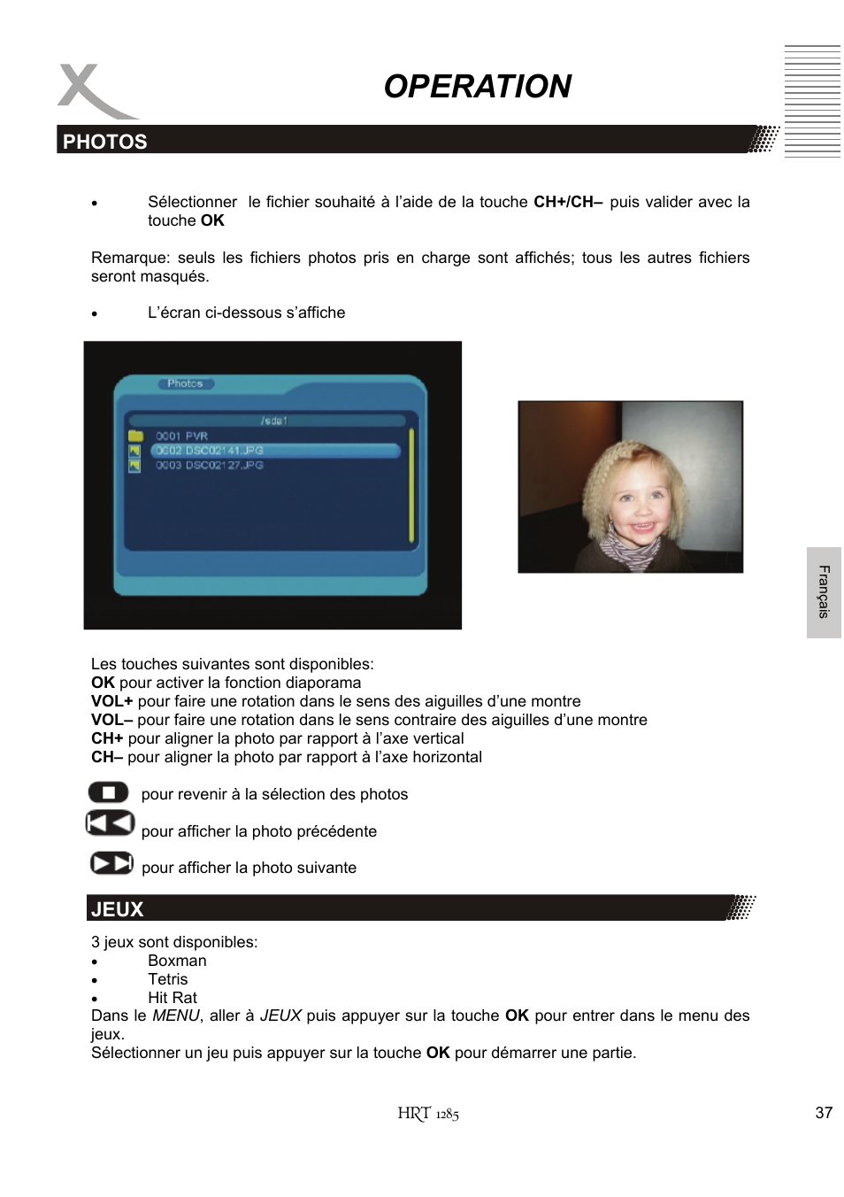 Operation, Photos jeux | Xoro HRT 1285 User Manual | Page 123 / 134
