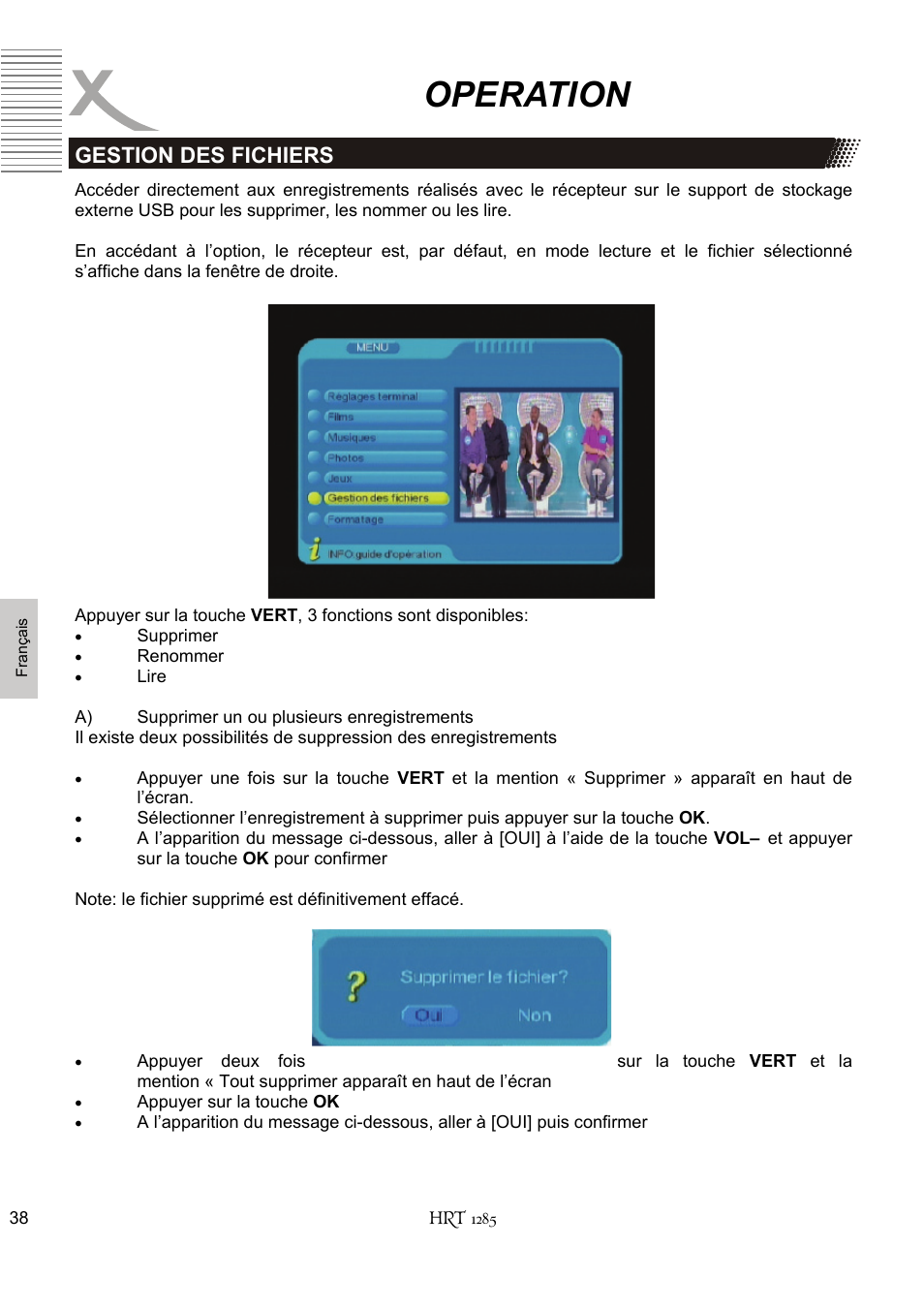 Operation, Gestion des fichiers | Xoro HRT 1285 User Manual | Page 124 / 134