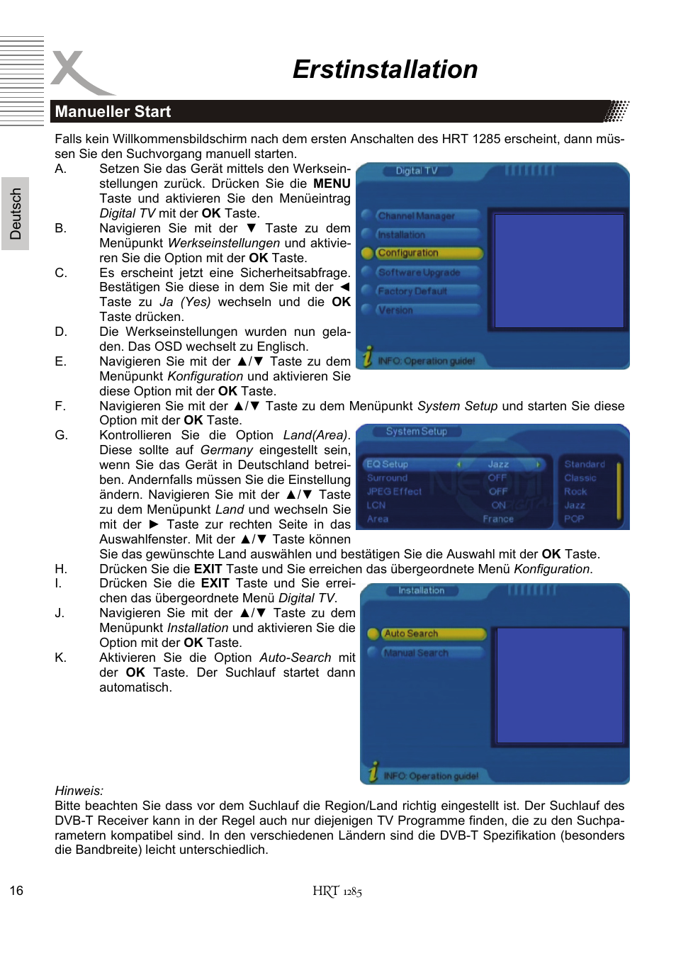 Erstinstallation | Xoro HRT 1285 User Manual | Page 16 / 134
