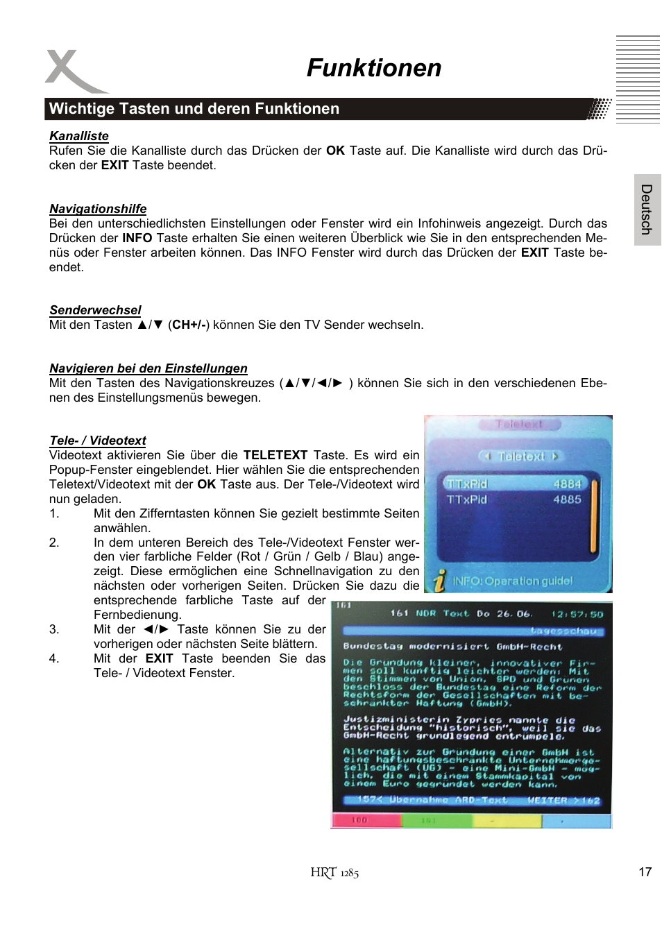 Funktionen | Xoro HRT 1285 User Manual | Page 17 / 134