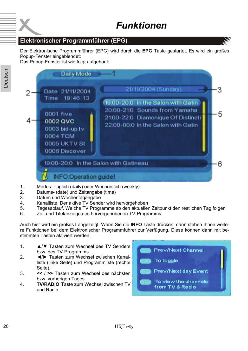 Funktionen | Xoro HRT 1285 User Manual | Page 20 / 134