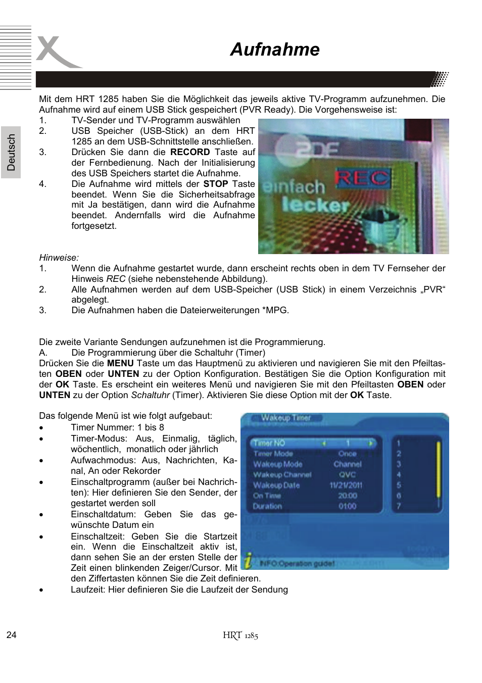 Aufnahme | Xoro HRT 1285 User Manual | Page 24 / 134