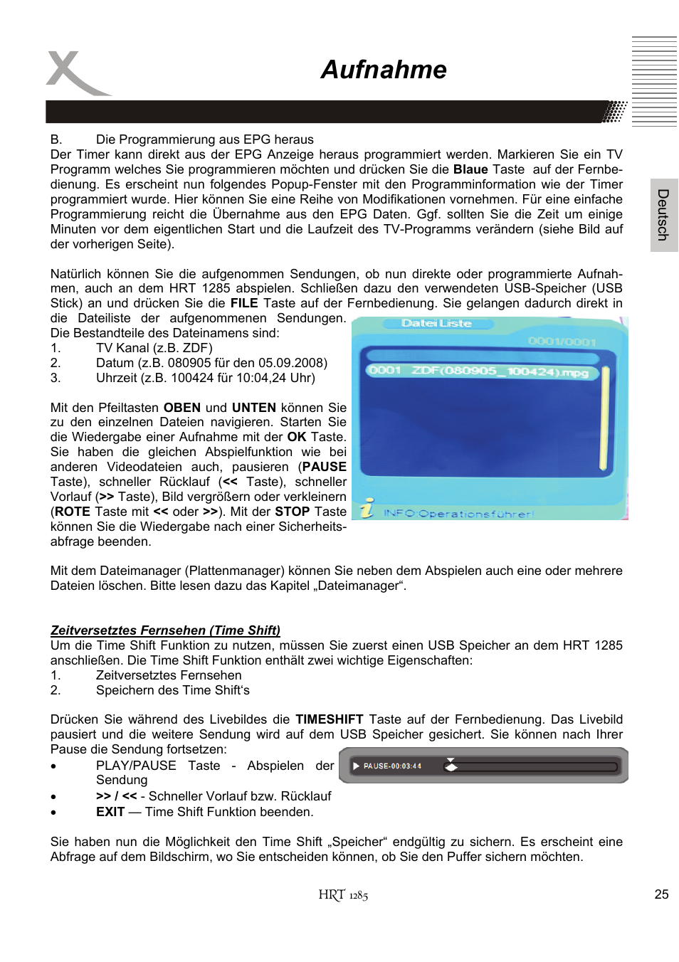Aufnahme | Xoro HRT 1285 User Manual | Page 25 / 134