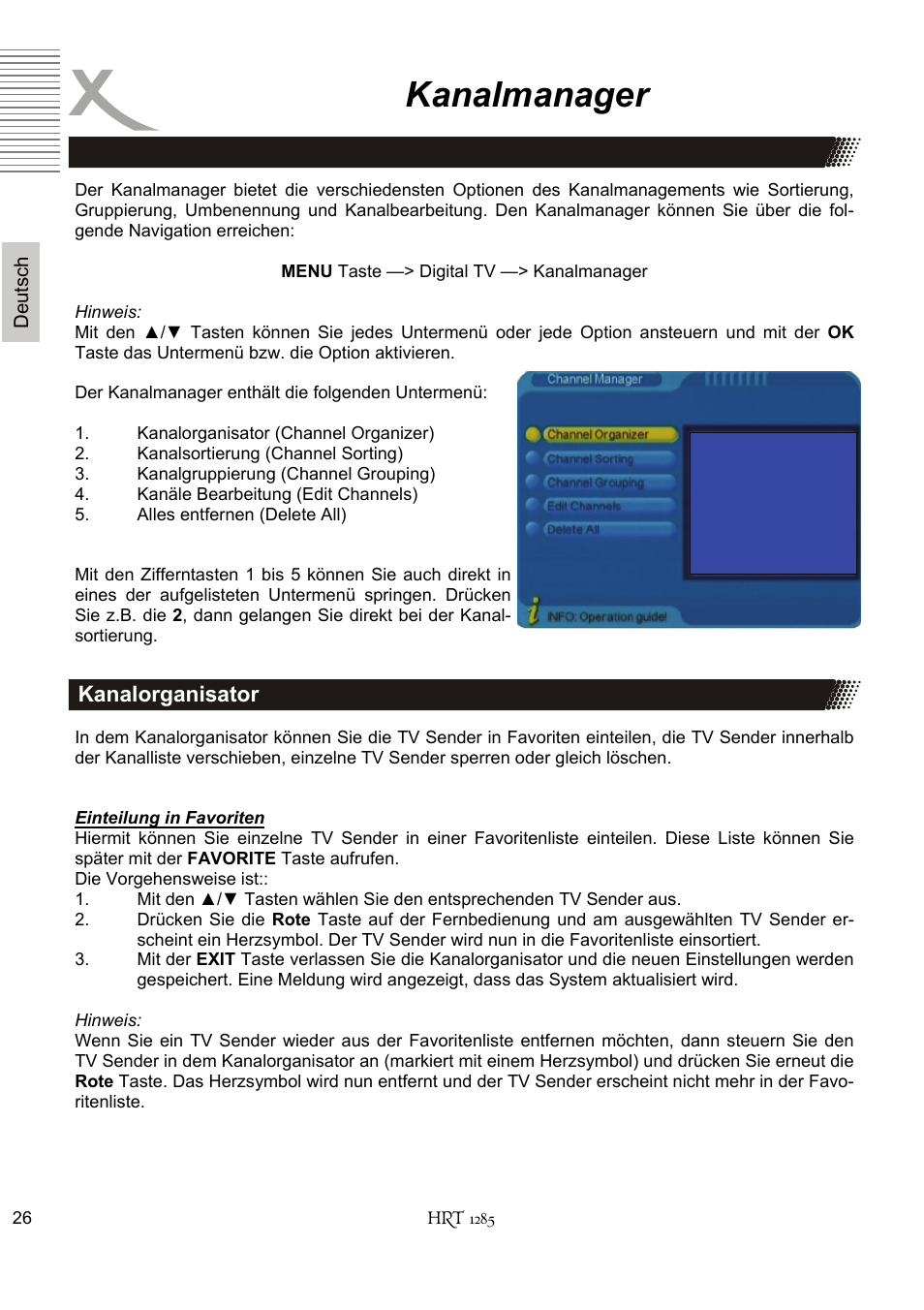 Kanalmanager | Xoro HRT 1285 User Manual | Page 26 / 134
