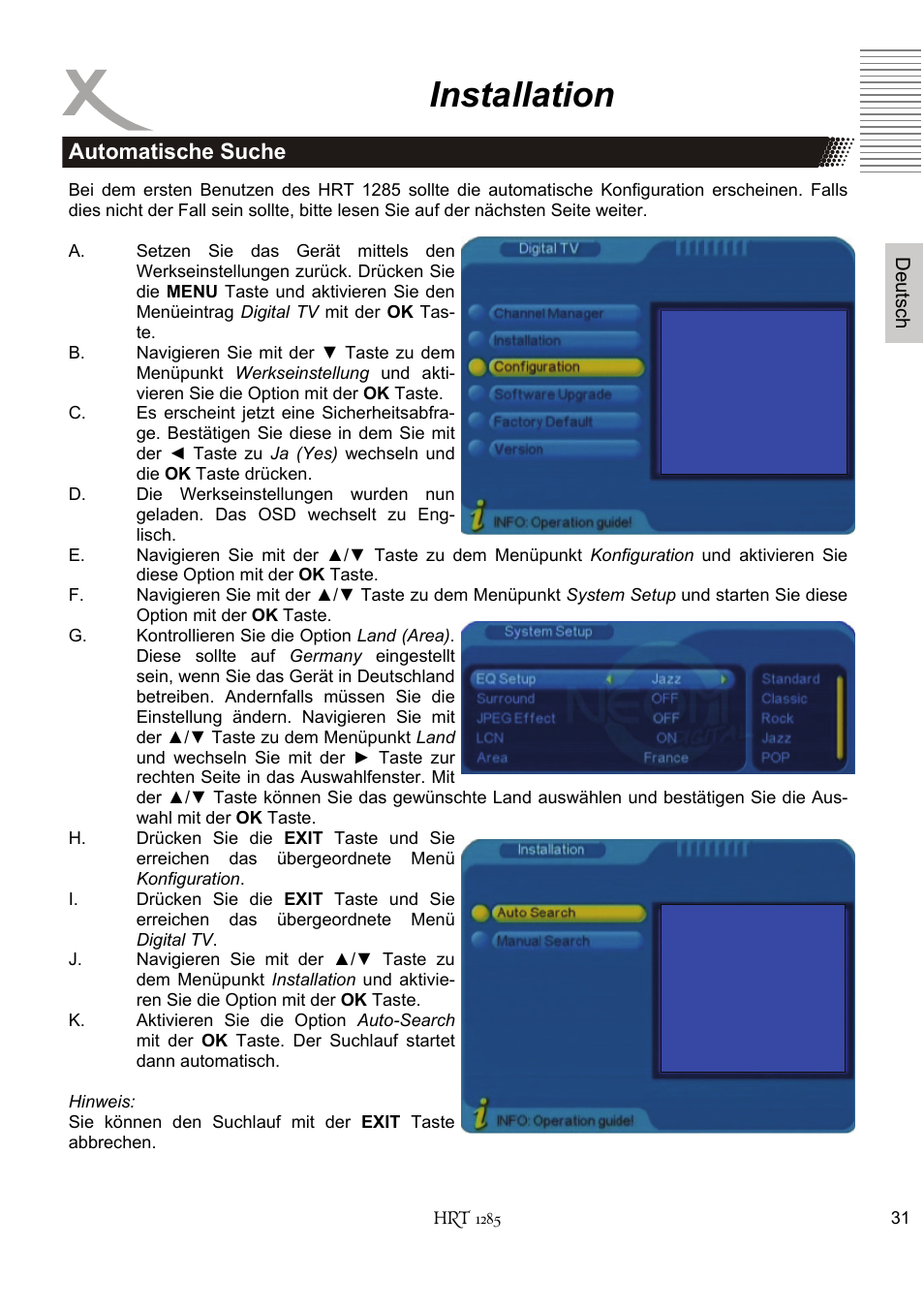 Installation | Xoro HRT 1285 User Manual | Page 31 / 134