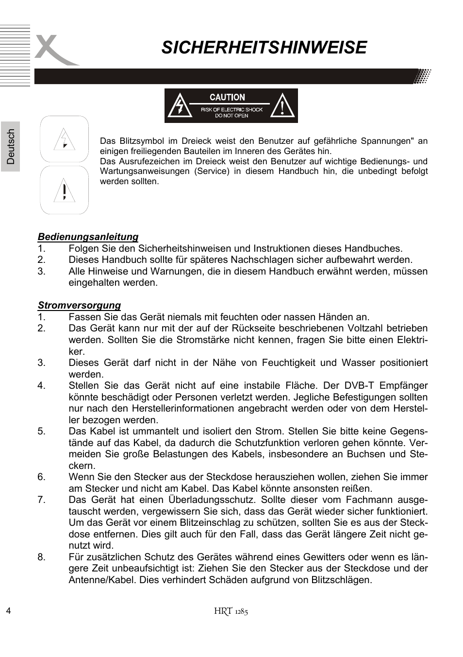 Sicherheitshinweise | Xoro HRT 1285 User Manual | Page 4 / 134