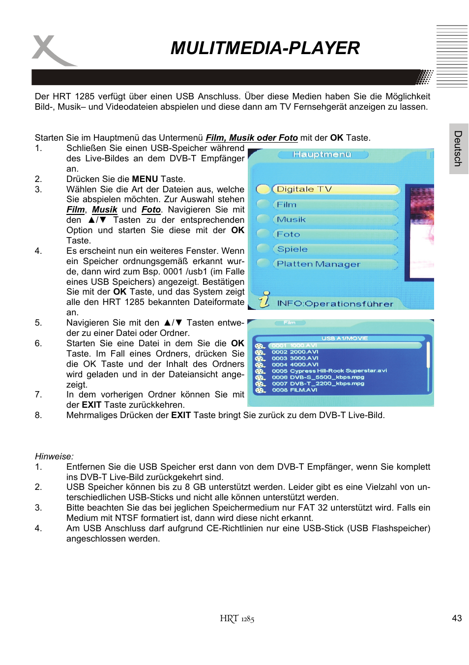 Mulitmedia-player | Xoro HRT 1285 User Manual | Page 43 / 134
