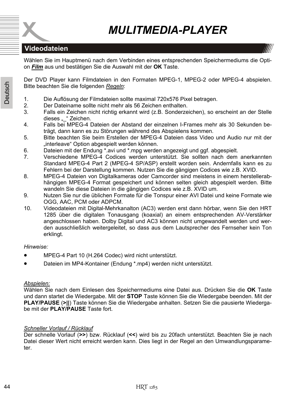 Mulitmedia-player | Xoro HRT 1285 User Manual | Page 44 / 134