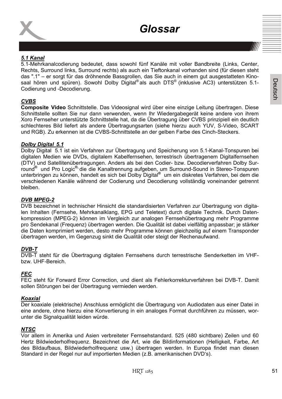 Glossar | Xoro HRT 1285 User Manual | Page 51 / 134