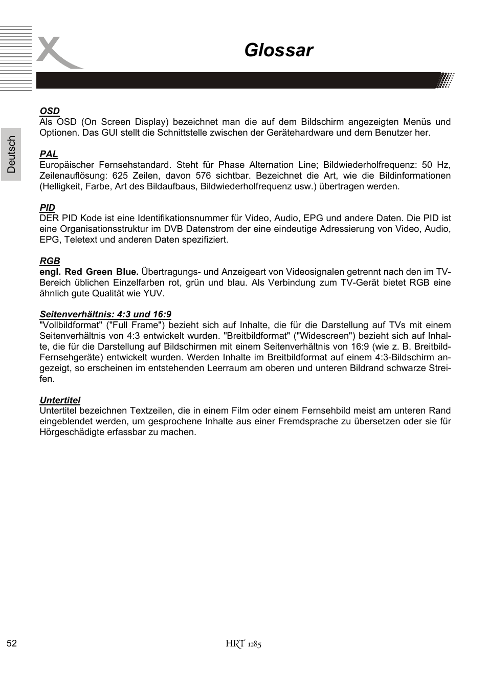 Glossar | Xoro HRT 1285 User Manual | Page 52 / 134