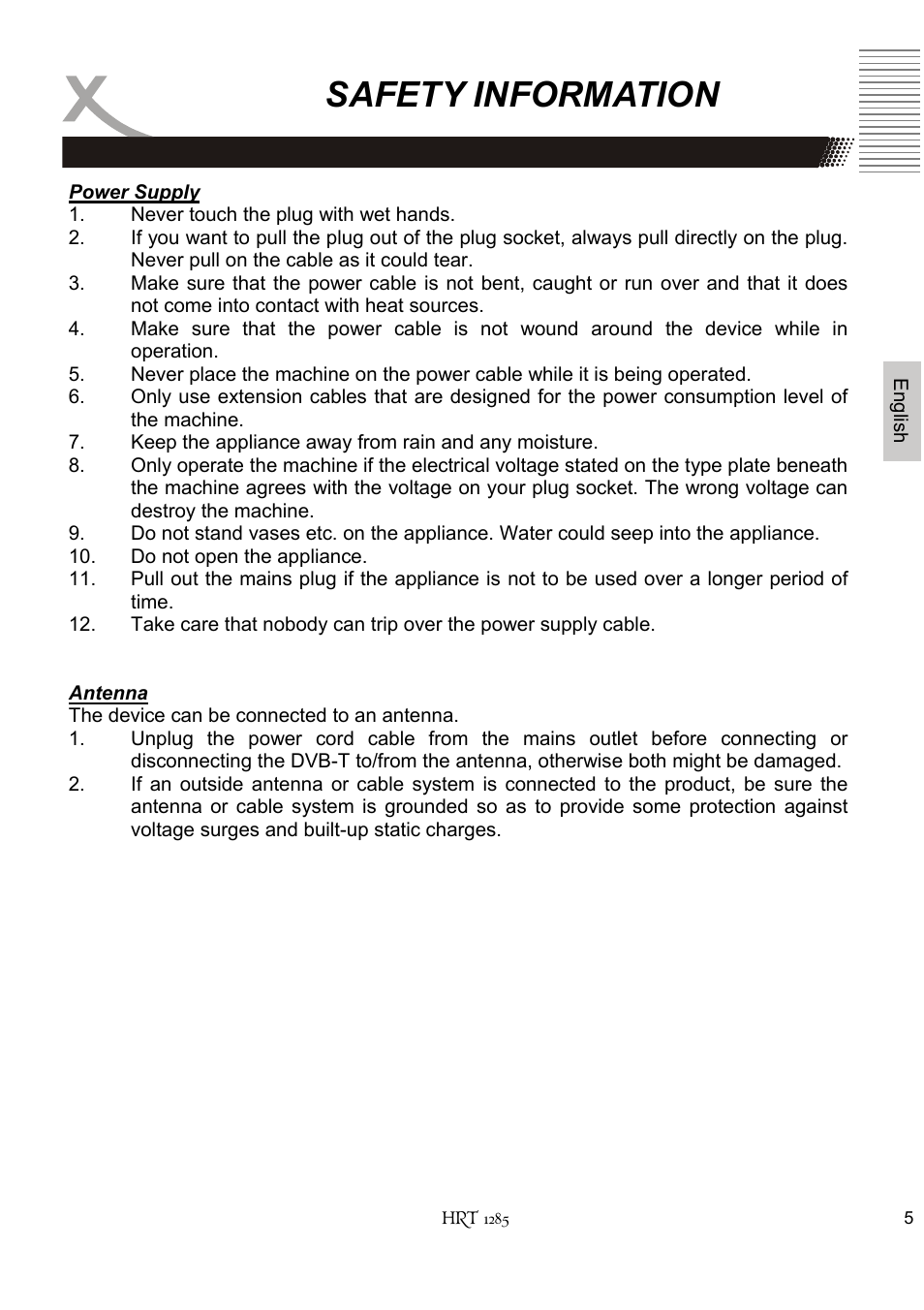 Safety information | Xoro HRT 1285 User Manual | Page 57 / 134