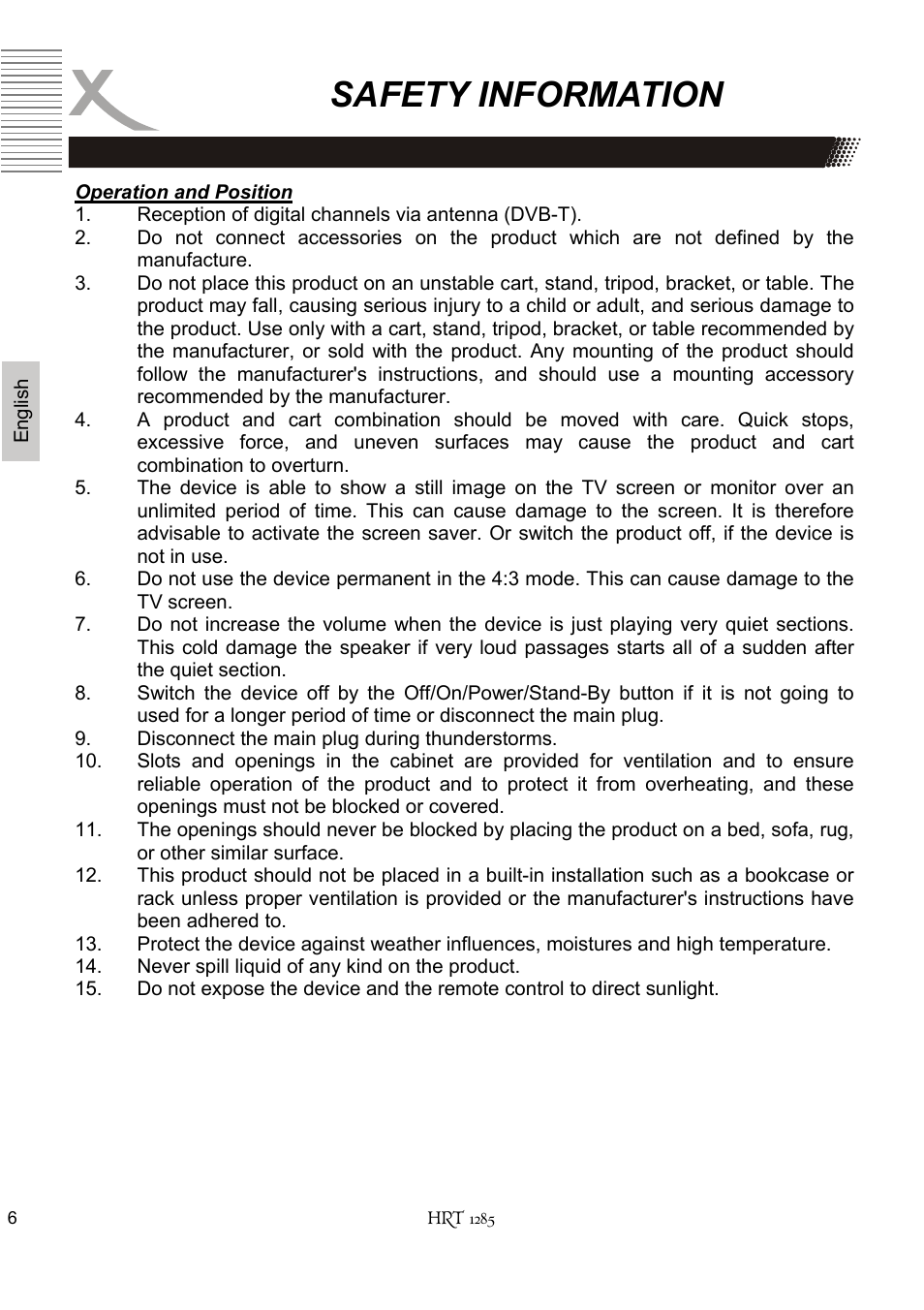 Safety information | Xoro HRT 1285 User Manual | Page 58 / 134
