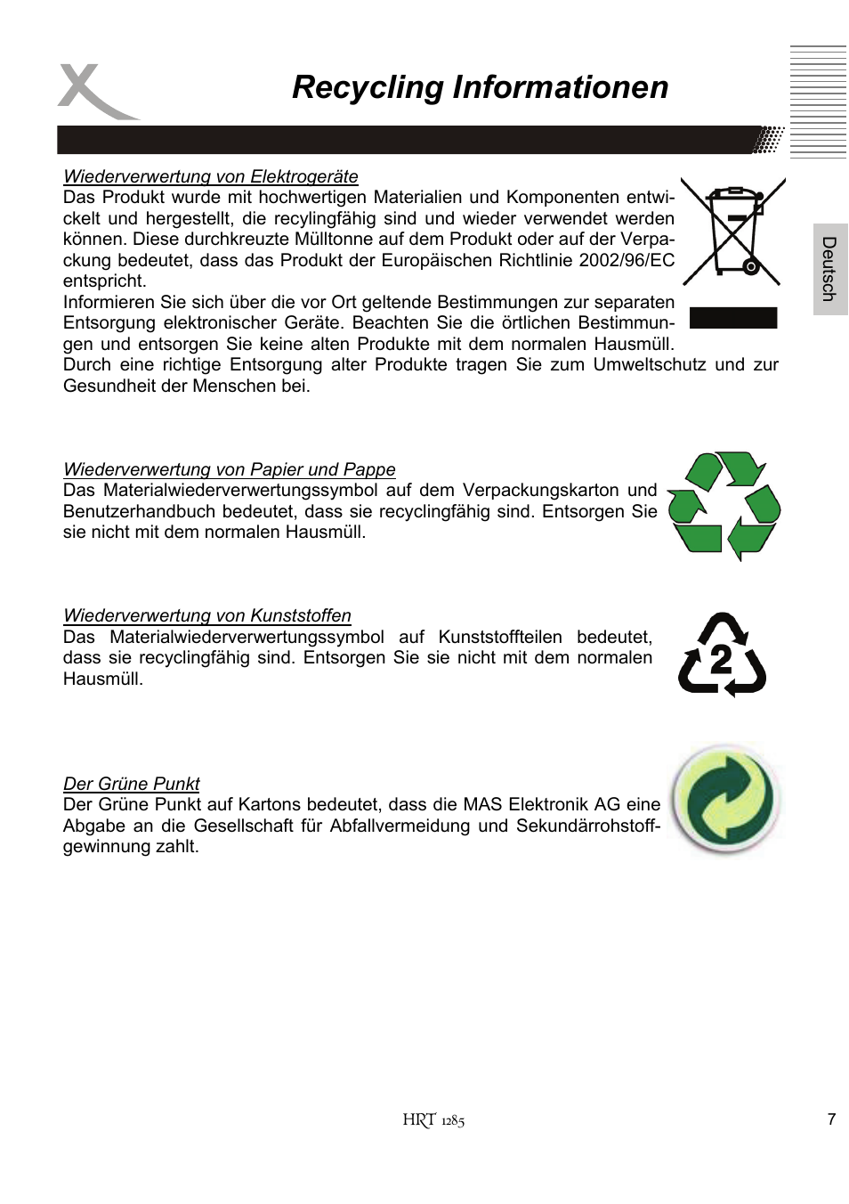 Recycling informationen | Xoro HRT 1285 User Manual | Page 7 / 134