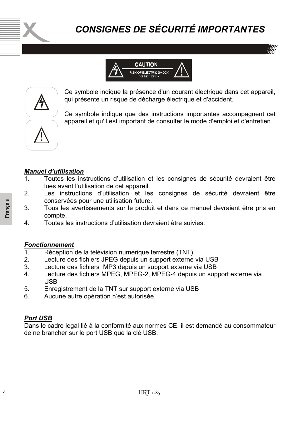 Consignes de sécurité importantes | Xoro HRT 1285 User Manual | Page 90 / 134