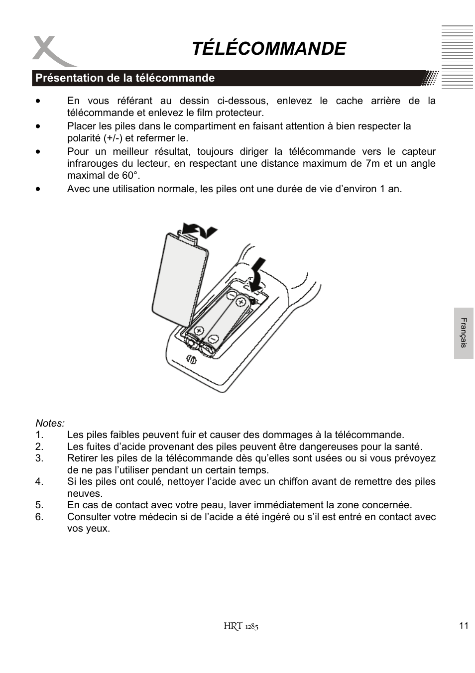 Télécommande | Xoro HRT 1285 User Manual | Page 97 / 134