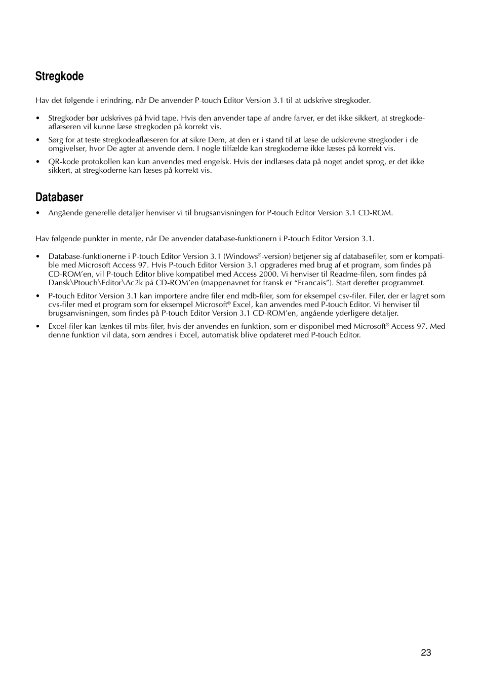 Stregkode, Databaser | Brother PT-9200DX User Manual | Page 103 / 156