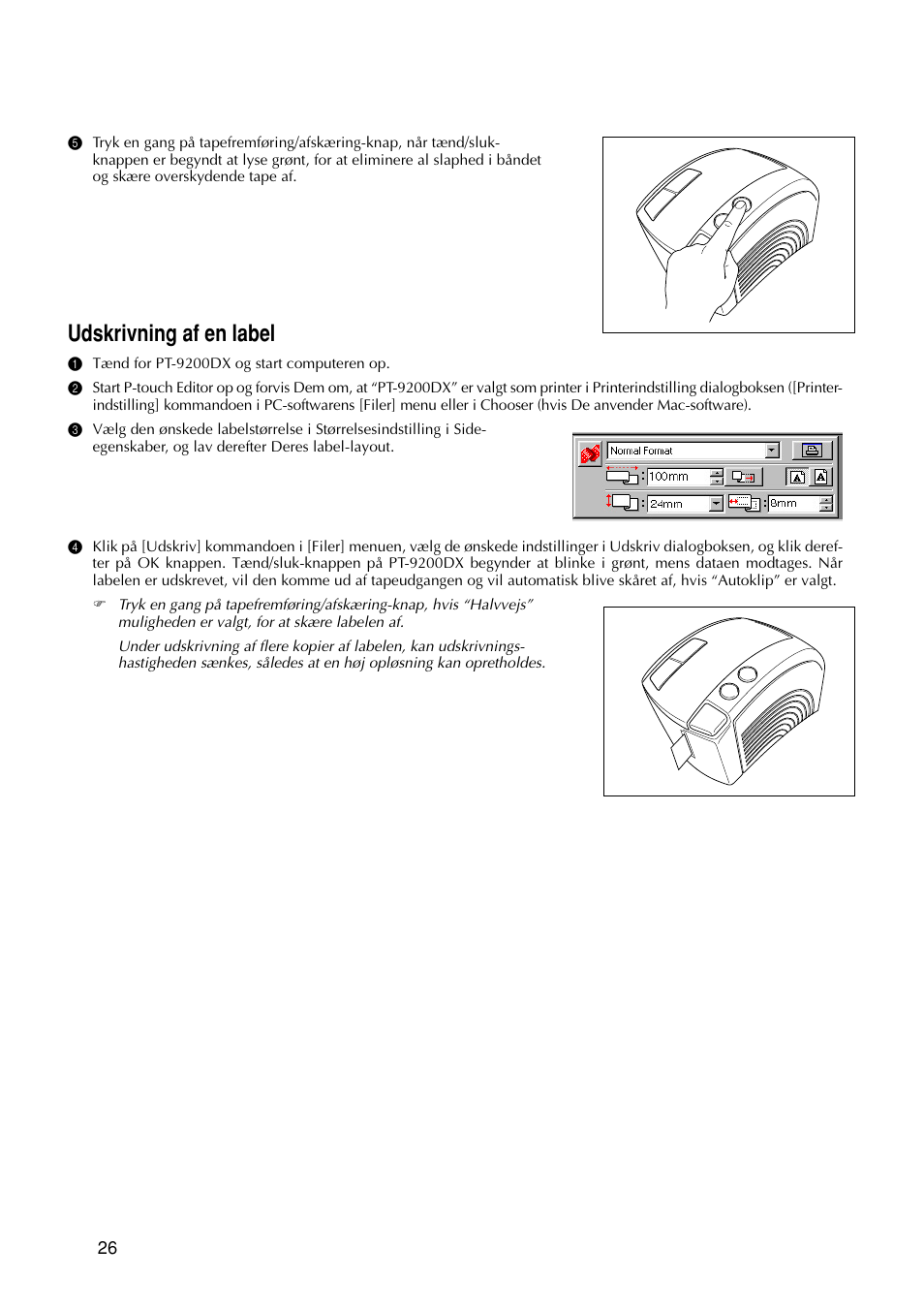 Udskrivning af en label | Brother PT-9200DX User Manual | Page 106 / 156
