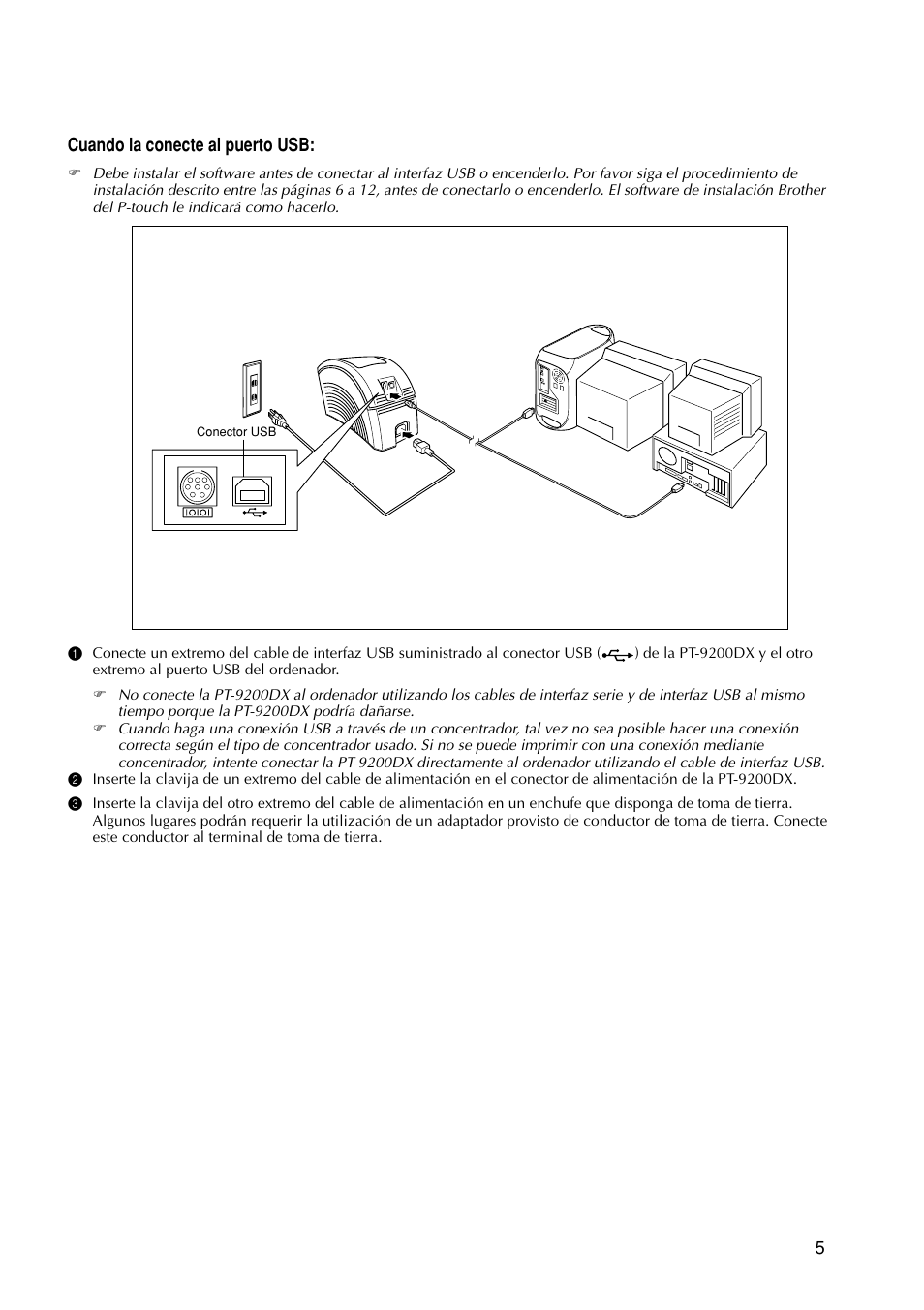 Cuando la conecte al puerto usb | Brother PT-9200DX User Manual | Page 123 / 156