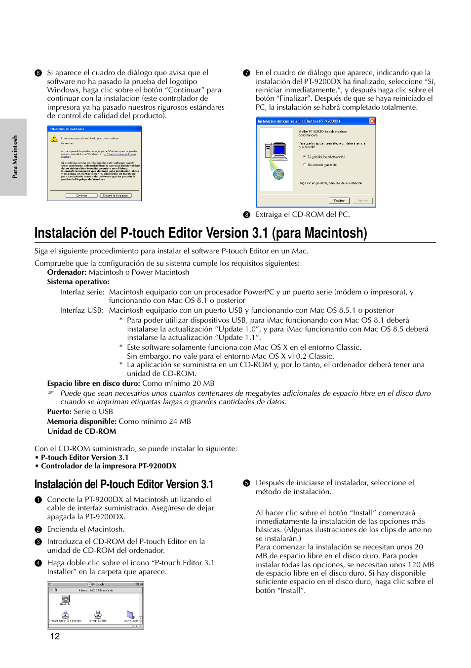 Instalación del p-touch editor version 3.1 | Brother PT-9200DX User Manual | Page 130 / 156