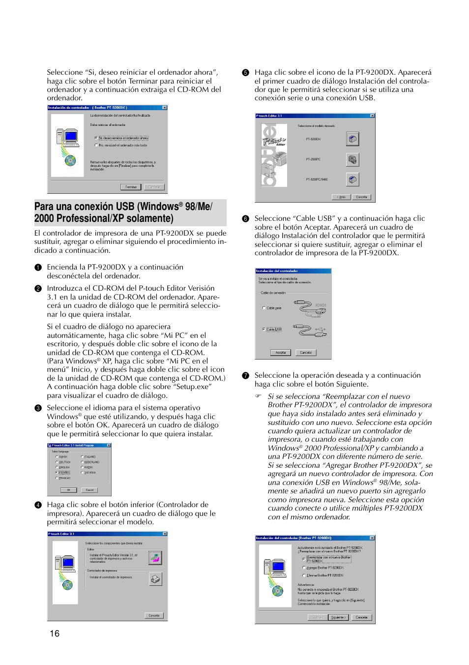 Para una conexión usb (windows | Brother PT-9200DX User Manual | Page 134 / 156