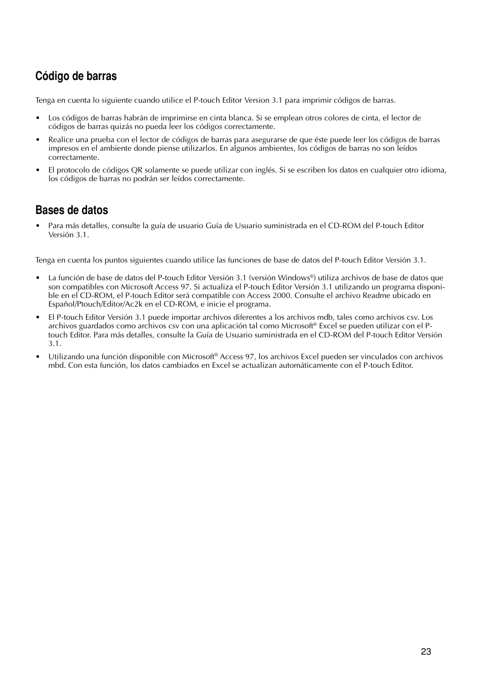 Código de barras, Bases de datos | Brother PT-9200DX User Manual | Page 141 / 156
