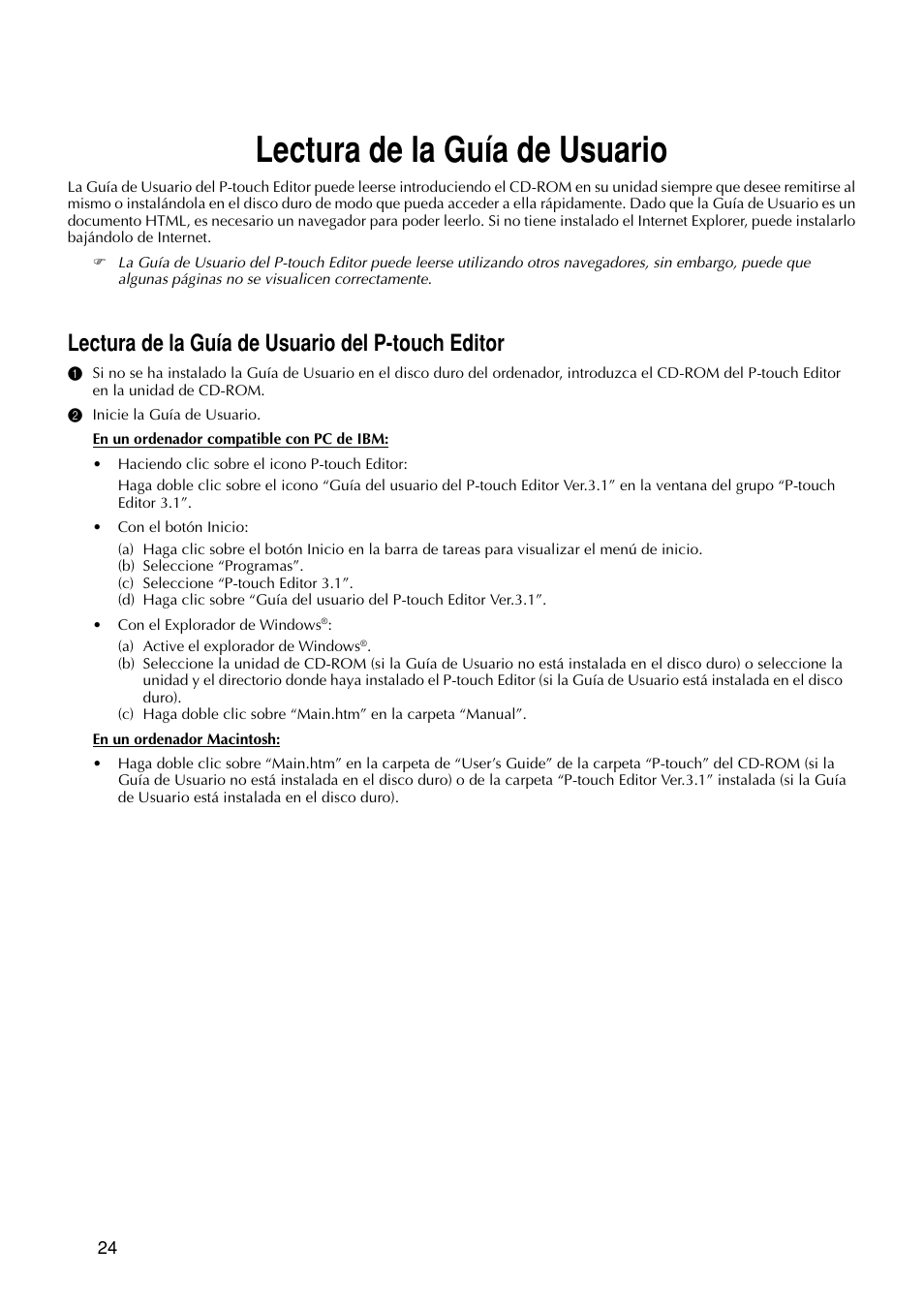 Lectura de la guía de usuario, Lectura de la guía de usuario del p-touch editor | Brother PT-9200DX User Manual | Page 142 / 156