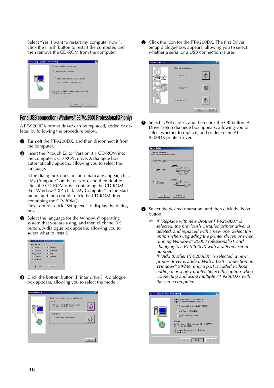 For a usb connection (windows | Brother PT-9200DX User Manual | Page 20 / 156