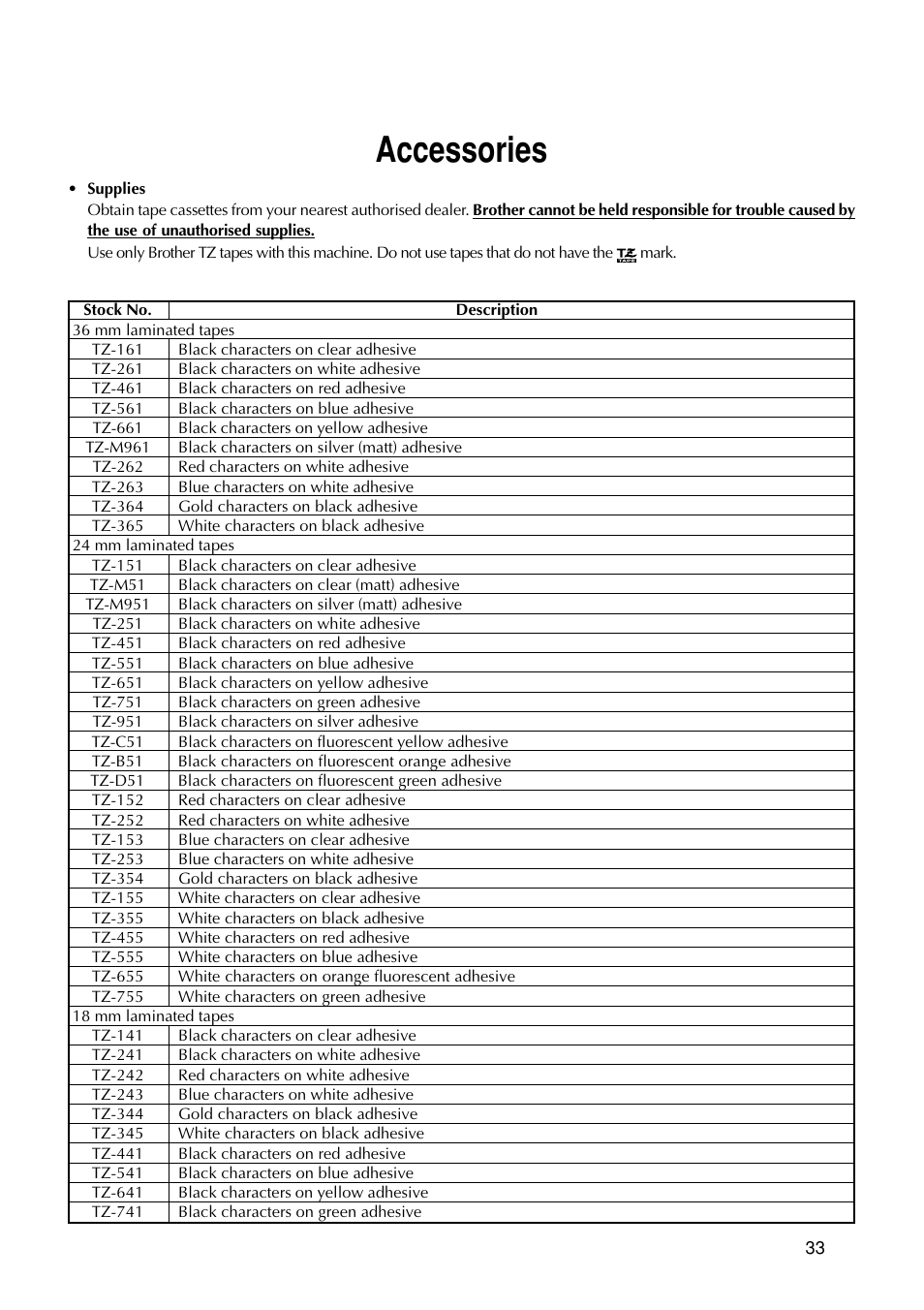Accessories | Brother PT-9200DX User Manual | Page 37 / 156