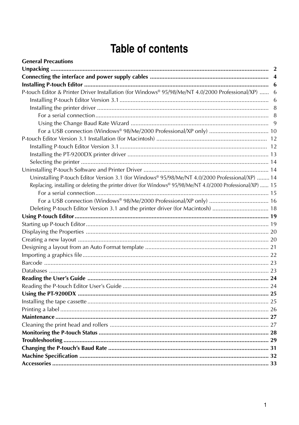 Brother PT-9200DX User Manual | Page 5 / 156