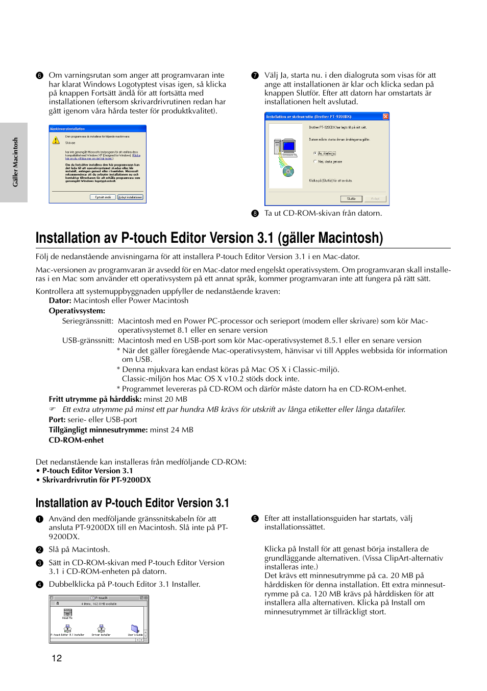 Installation av p-touch editor version 3.1 | Brother PT-9200DX User Manual | Page 54 / 156