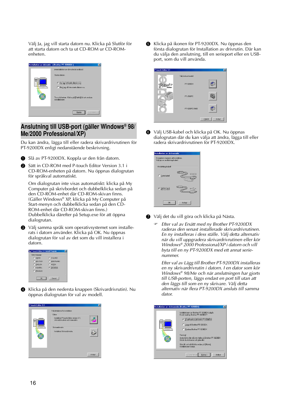 Anslutning till usb-port (gäller windows | Brother PT-9200DX User Manual | Page 58 / 156