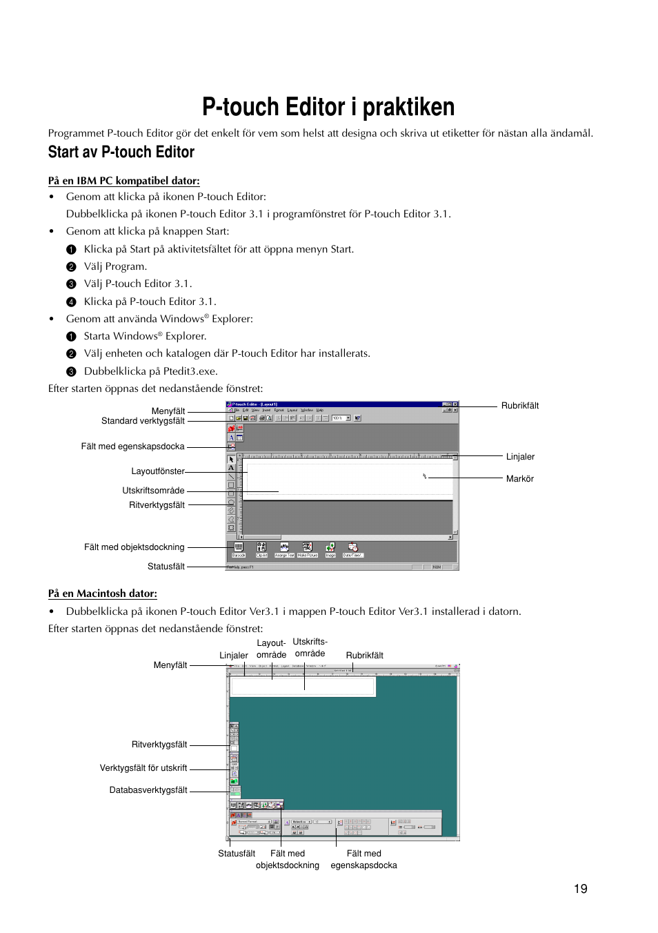 P-touch editor i praktiken, Start av p-touch editor | Brother PT-9200DX User Manual | Page 61 / 156