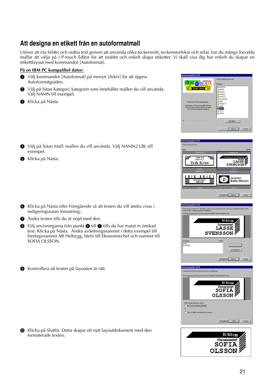 Att designa en etikett från en autoformatmall | Brother PT-9200DX User Manual | Page 63 / 156