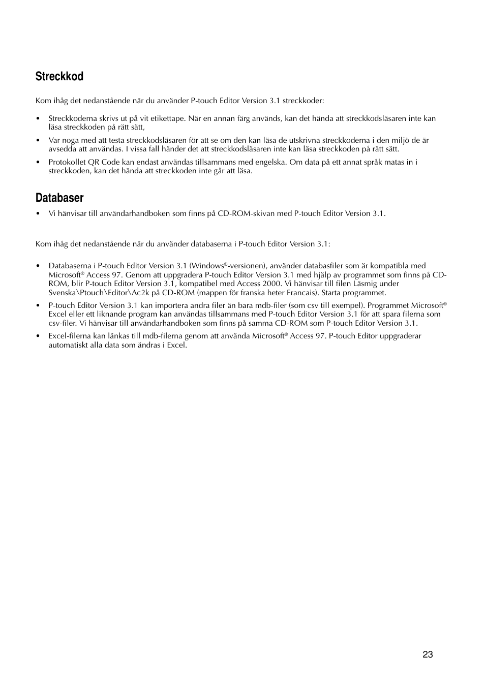 Streckkod, Databaser | Brother PT-9200DX User Manual | Page 65 / 156