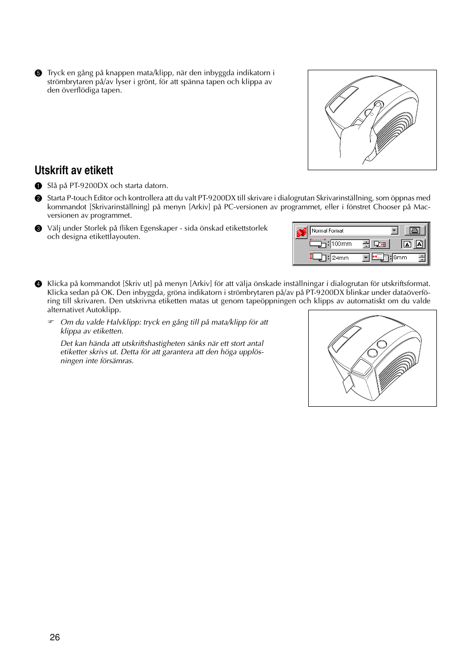 Utskrift av etikett | Brother PT-9200DX User Manual | Page 68 / 156