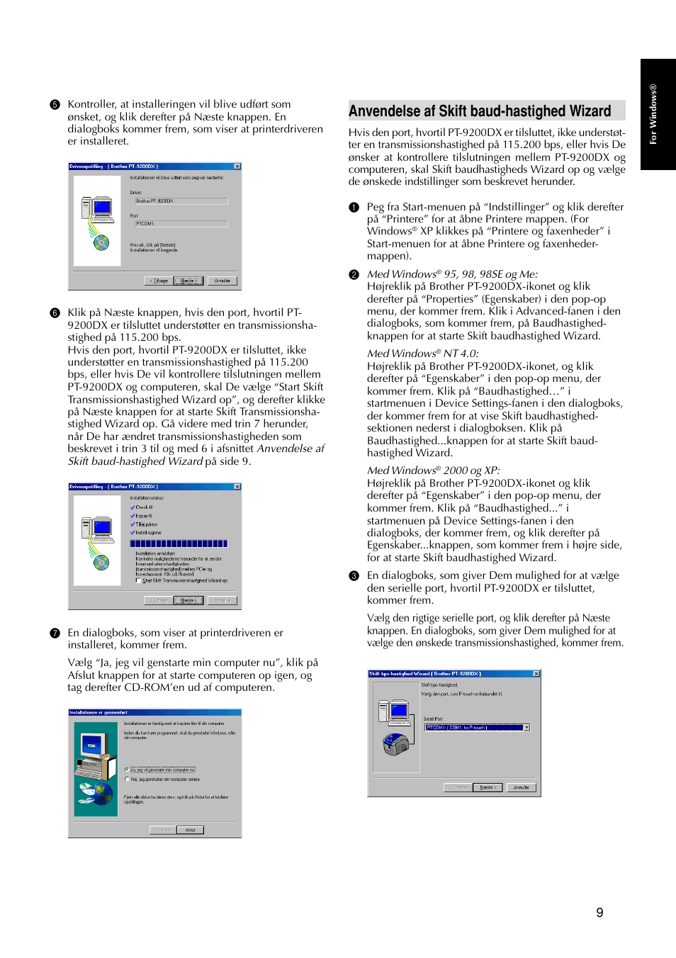 Anvendelse af skift baud-hastighed wizard | Brother PT-9200DX User Manual | Page 89 / 156