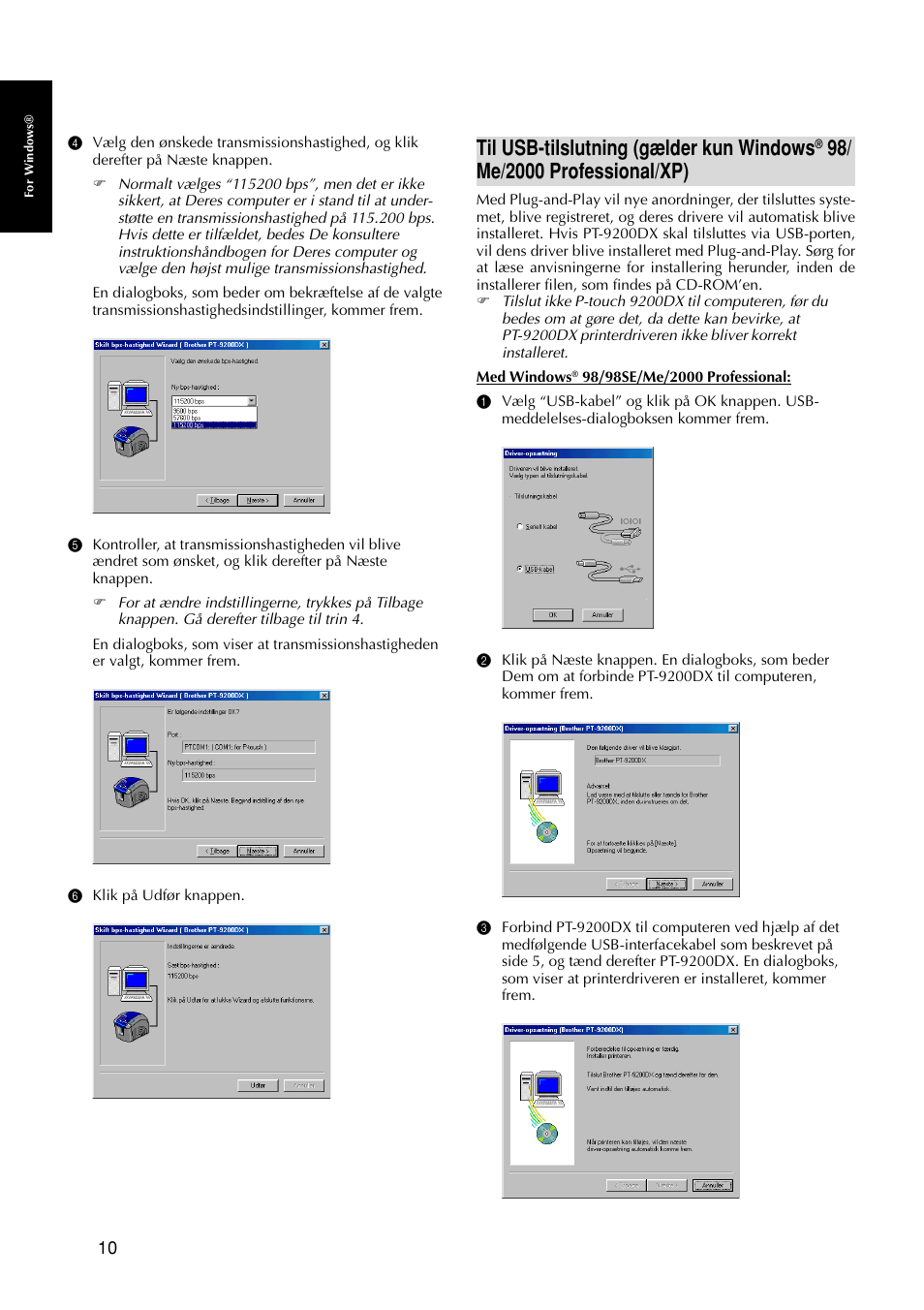 Til usb-tilslutning (gælder kun windows | Brother PT-9200DX User Manual | Page 90 / 156