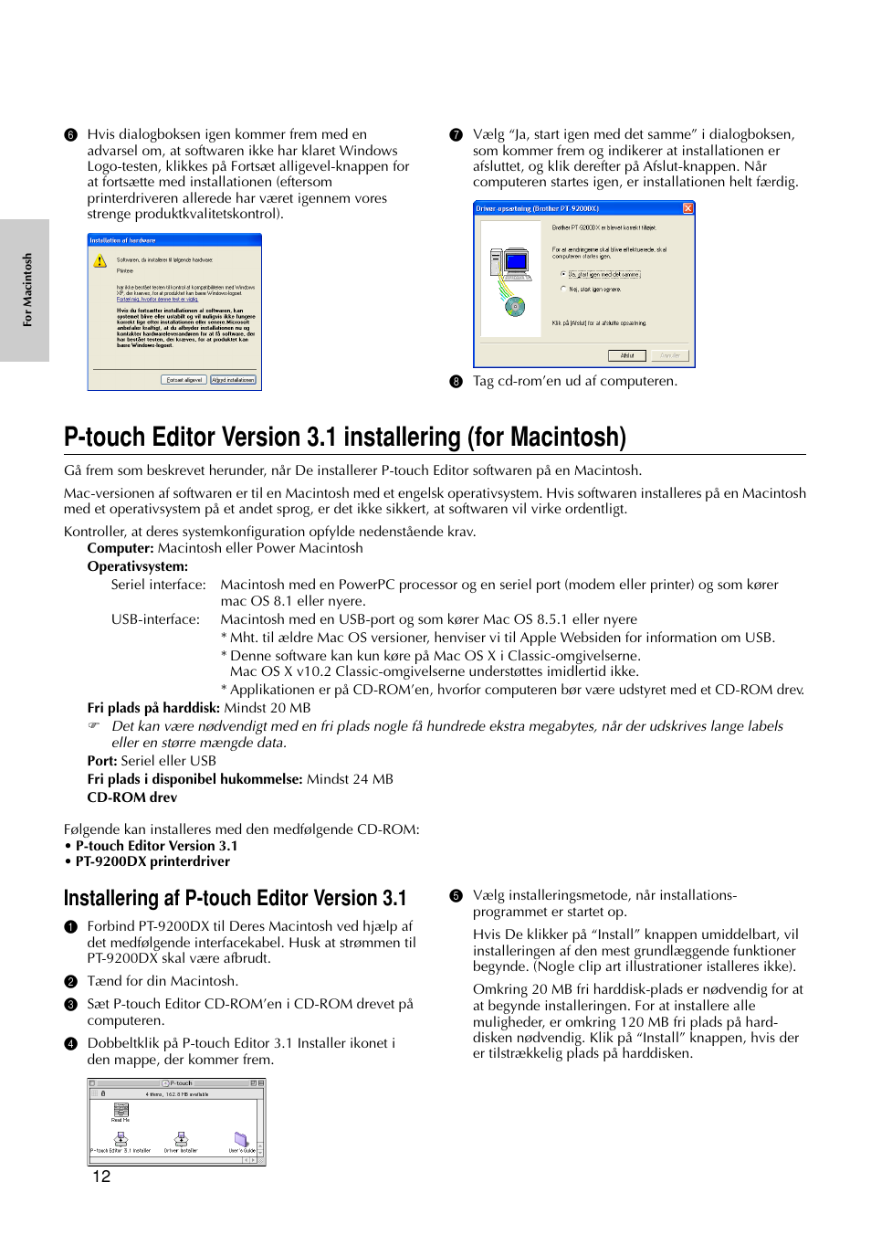 Installering af p-touch editor version 3.1 | Brother PT-9200DX User Manual | Page 92 / 156