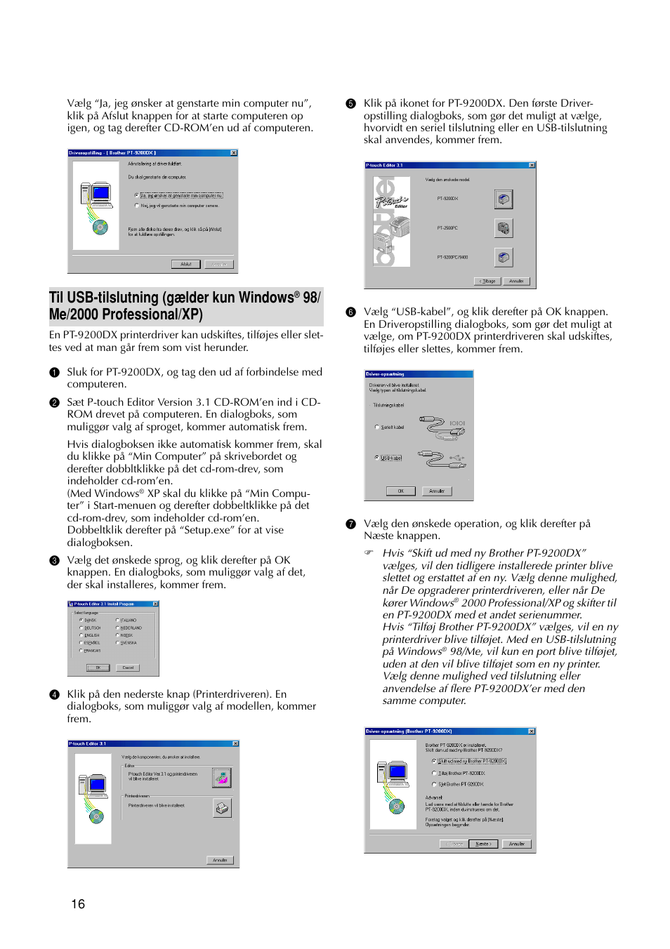 Til usb-tilslutning (gælder kun windows | Brother PT-9200DX User Manual | Page 96 / 156