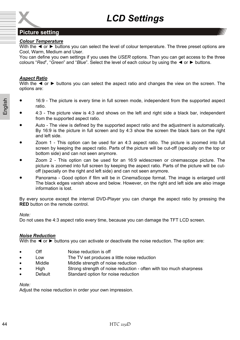 Lcd settings | Xoro HTC 2232D User Manual | Page 110 / 198