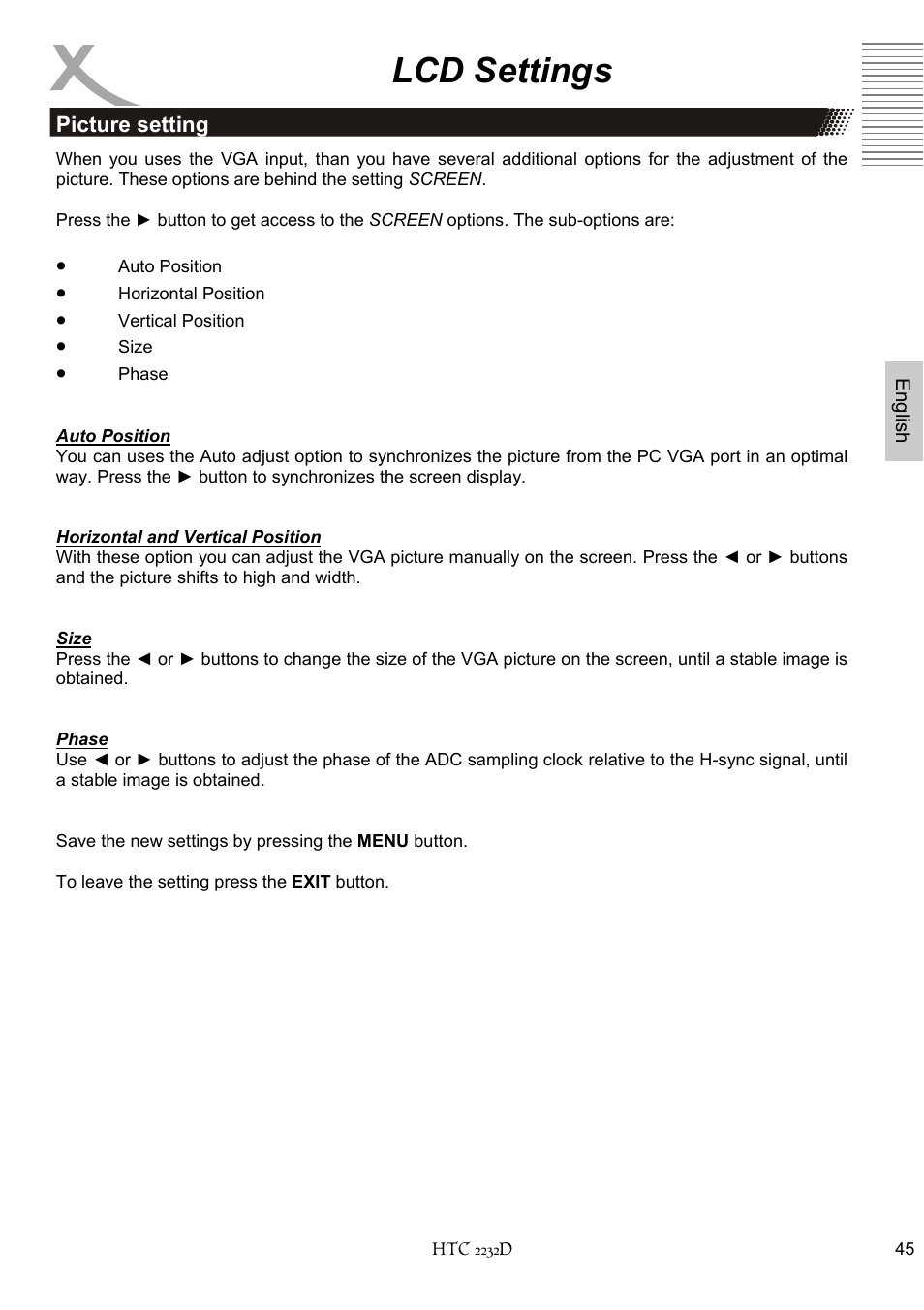 Lcd settings | Xoro HTC 2232D User Manual | Page 111 / 198