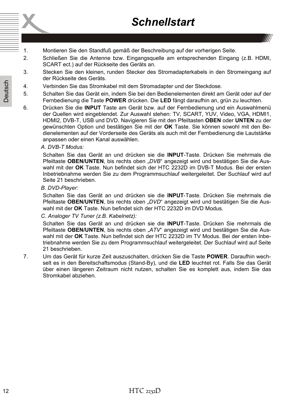 Schnellstart | Xoro HTC 2232D User Manual | Page 12 / 198