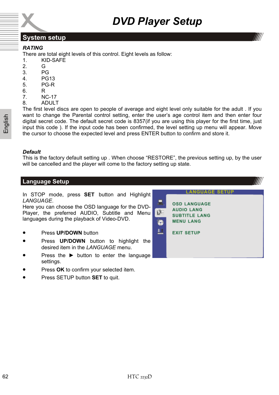 Dvd player setup | Xoro HTC 2232D User Manual | Page 128 / 198