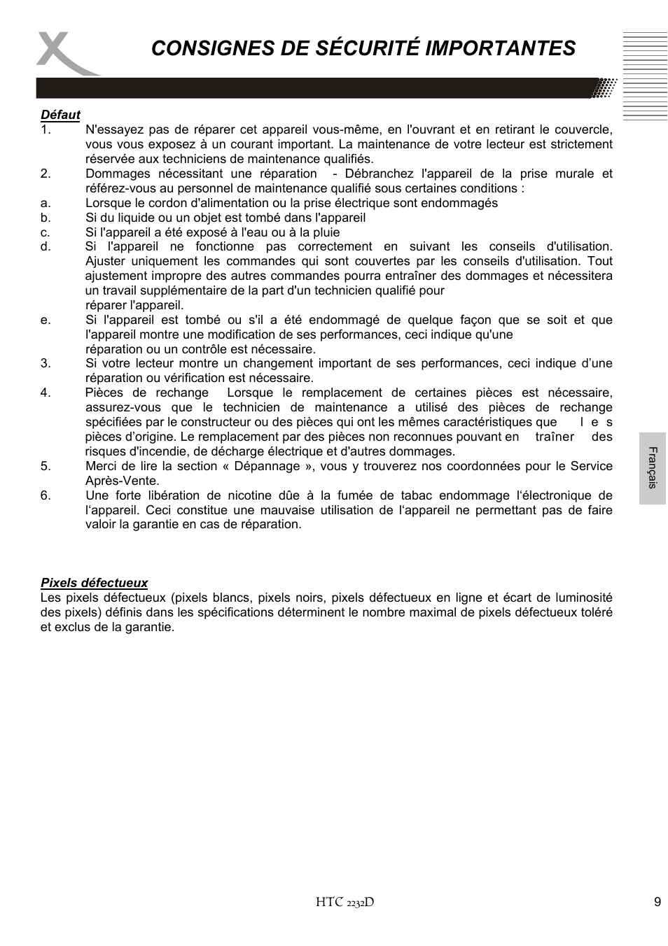 Consignes de sécurité importantes | Xoro HTC 2232D User Manual | Page 139 / 198